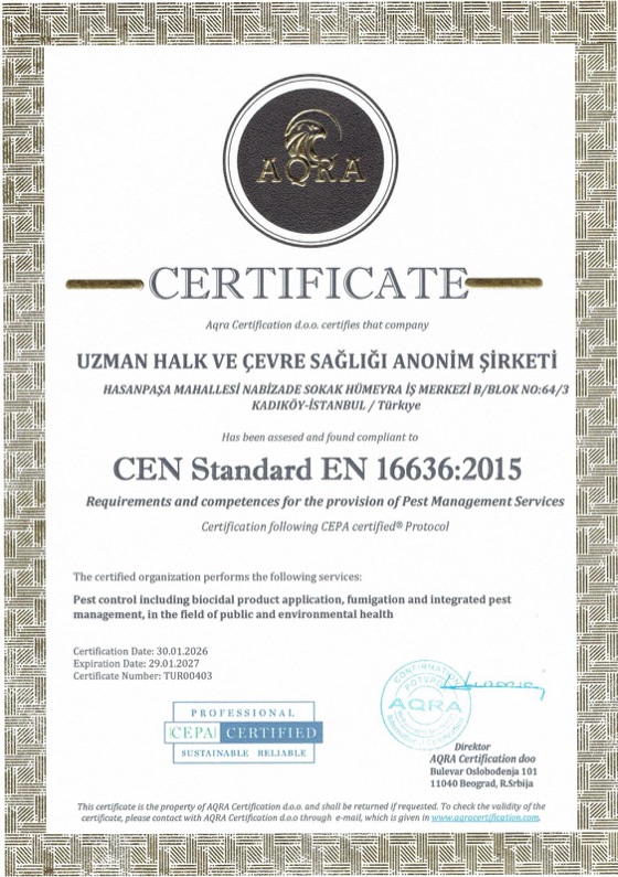 CEPA EN 16636:2015 — Uzman Halk ve Çevre Sağlığı A.Ş.