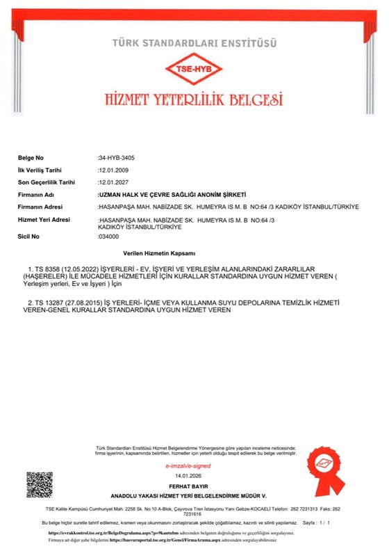 TSE Hizmet Yeterlilik — Uzman Halk ve Çevre Sağlığı A.Ş.